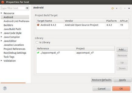 Створення library-проекту appcompat (додавання в проект бібліотеки з ресурсами), програмування