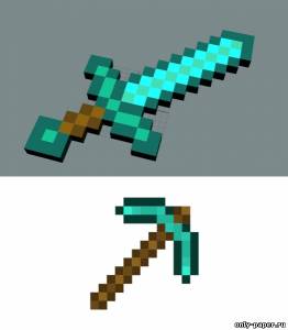 Diamond sabie și sabie diamant (minecraft) din hârtie, model de hârtie download gratuit