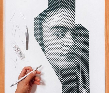 Papír art háromdimenziós portrék létre vékony csíkokra vágva