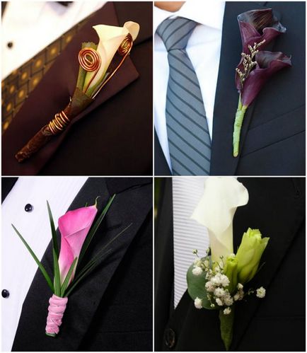 Boutonniere de callas - sfaturi despre alegere, combinație cu alte culori, clasă de masterat de fabricație, fotografie