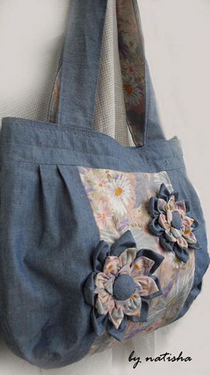 Квітка на сумку з джинси і бавовни - ярмарок майстрів - ручна робота, handmade
