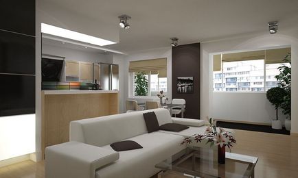 Design de living-bucatarie, cherestea de interior