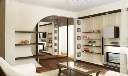 Design de living-bucatarie, cherestea de interior