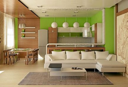 Design de living-bucatarie, cherestea de interior