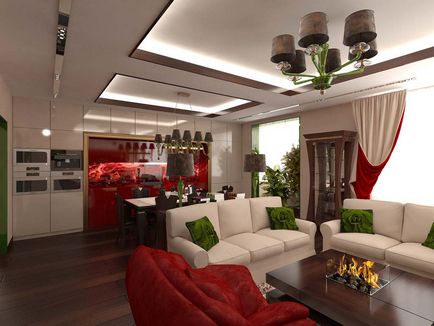 Design de living-bucatarie, cherestea de interior