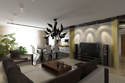 Design de living-bucatarie, cherestea de interior