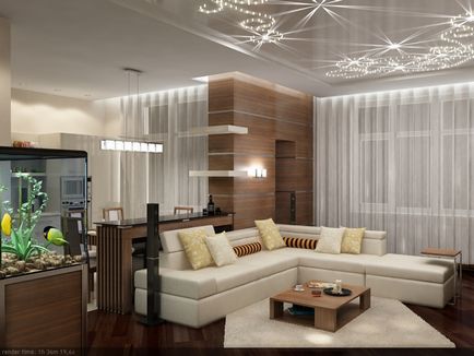 Design de living-bucatarie, cherestea de interior