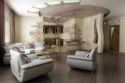 Design de living-bucatarie, cherestea de interior