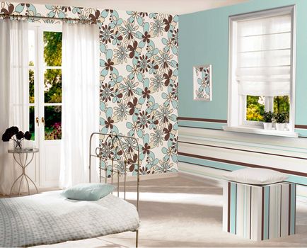 Design wallpapering în dormitor de două tipuri, fotografie