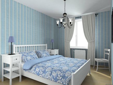 Design wallpapering în dormitor de două tipuri, fotografie