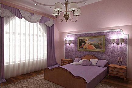 Дизайн поклейки шпалер в спальні двох видів, фото