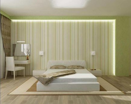 Інтер'єр спальні з двома видами шпалер як поклеїти, фото, поєднання, підбір кольорів, компаньйони,