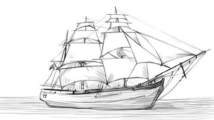 Як намалювати корабель, малюємо поетапно корабель з червоними вітрилами, корабель в море для дітей (дитині)
