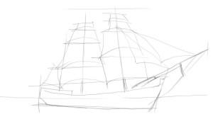 Як намалювати корабель, малюємо поетапно корабель з червоними вітрилами, корабель в море для дітей (дитині)