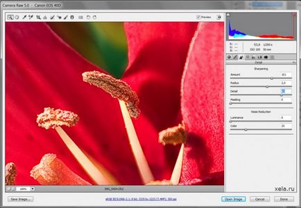 Робота в adobe camera raw, додаємо різкість, прибираємо шум