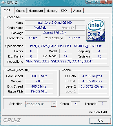 Розгін п'яти процесорів intel core 2 quad q9400