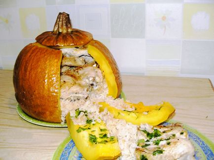 Recept csirke, sült tököt, vagy squash töltött csirke rizzsel