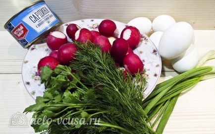 Салата с сардина рецепта със снимка - стъпка по стъпка готвене салата с репички и яйце