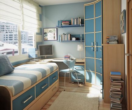 Designul modern al dormitorului 10 mp fotografie mică cum să dotați interiorul grădiniței, un design îngust,