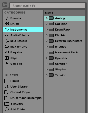 Ableton live робота з браузером файлів