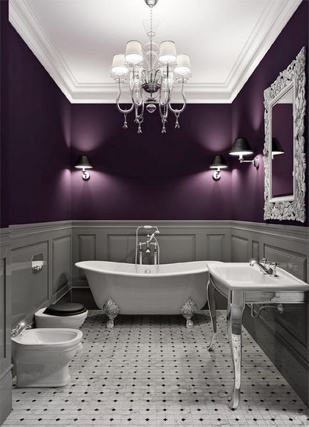 Designul de baie în nuanțe de culoare liliac de utilizare a unei nuanțe în diverse interioare