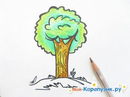 Desen pas cu pas a unui arbore cu creioane colorate