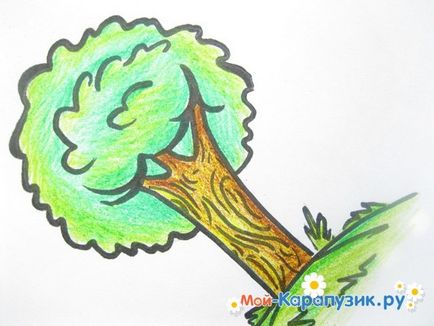 Поетапне малювання дерева кольоровими олівцями