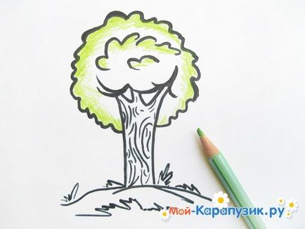 Поетапне малювання дерева кольоровими олівцями