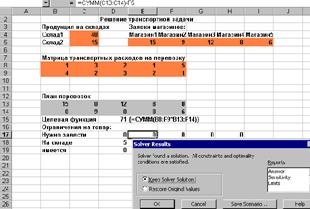 Soluția sarcinii de transport în Excel