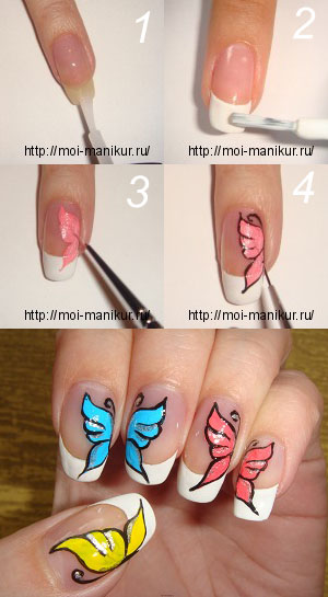 Малюнки на нігтях акриловими фарбами - крила метелика