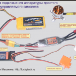 Схема підключення апаратури для простого радіокерованого літака з потолочкі, записки механіка