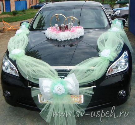 Ornamente pe masina de nunta - inele, panglici, arcuri, tul!
