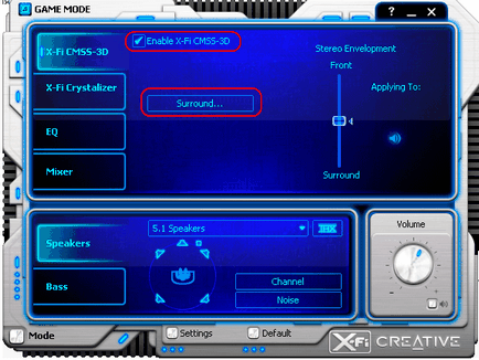 Ieșirea conținutului stereo la acustica multi-canal utilizând x-fi creativ