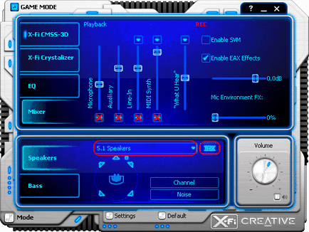 Ieșirea conținutului stereo la acustica multi-canal utilizând x-fi creativ