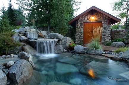 Водоспад у дворі стильні штучні водойми в ландшафтному дизайні на фото