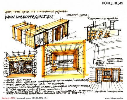 Építész-tervező Andrei Volkov, NTV, vendégház válasz tervezési projekt nappali és a konyha, a levegő,