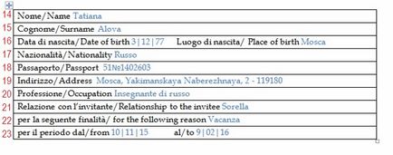 Viza de vizită în Italia prin documente de invitație și completarea eșantionului
