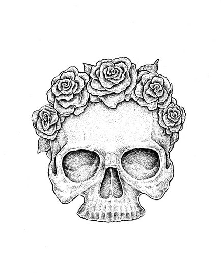 Використання чорнильних лайнерів для створення малюнка черепа з трояндами