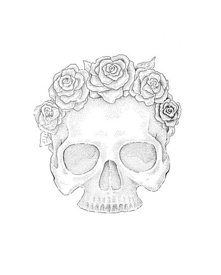 Utilizarea căptușelilor de cerneală pentru a crea desene cranii cu trandafiri