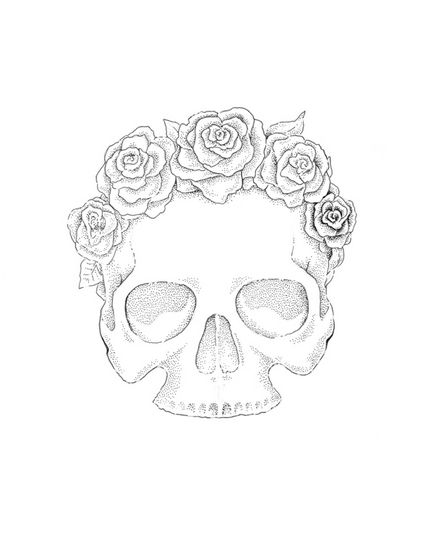 Utilizarea căptușelilor de cerneală pentru a crea desene cranii cu trandafiri