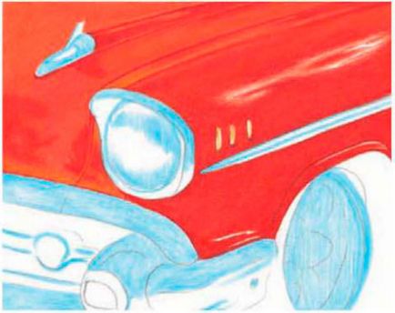 Як намалювати автомобіль кольоровими олівцями