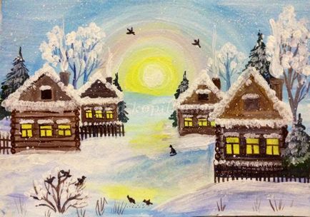 Як намалювати зимовий пейзаж гуашшю поетапно для дітей від 5 років