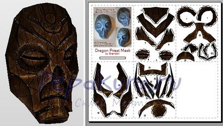 Masca unui preot de dragon de hârtie, o mască de conic, pepakura