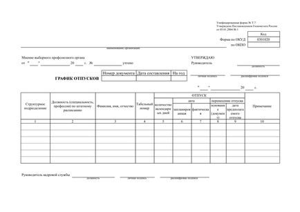 Exemplu de program de vacanță, formularul T7 2017