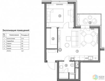 Proiect - apartament pentru o fată, idei pentru renovare