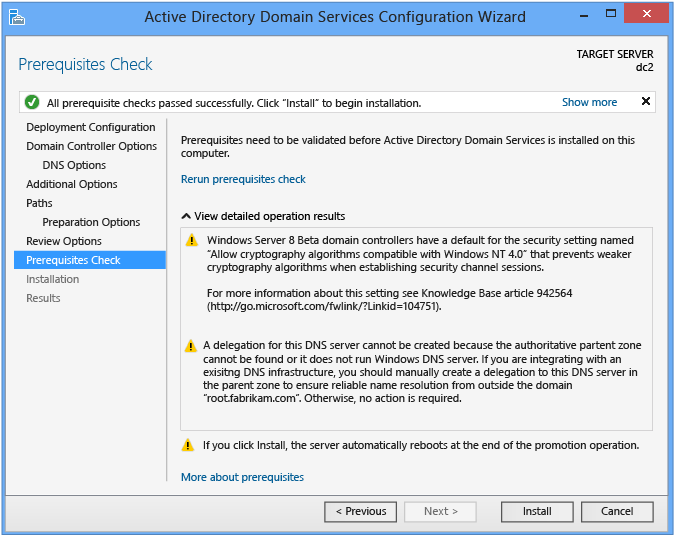 Instalarea replicii controlerului de domeniu Windows Server 2012 în domeniul existent (nivelul 200)