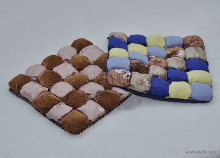 Затишні подушки-пуфи в стилі печворк для табуретів і стільців, рукоділля