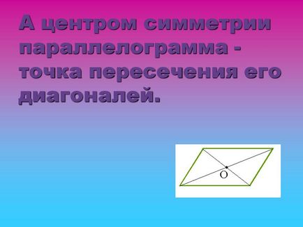 Iar centrul de simetrie a paralelogramului este punctul de intersecție a diagonalelor sale