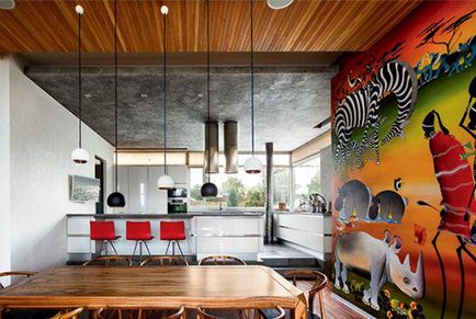 Freskók a falon a belső kialakítás a konyhában rajz a saját kezét