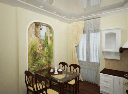 Fresca pe perete în interiorul bucătăriei - detalii de fotografie și de design